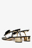 Jimmy Choo Black Leather Flower Mirror Block Heel Size 41
