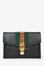 Gucci Black Leather Web Detail Sylvie Clutch