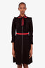 Gucci Black Jersey Web Stripe Ruffled Zipper Midi Dress Size M