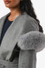 Max Mara Studio Grey Wool Fur Trimmed Belted Coat Size