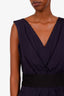Lida Baday Purple Silk Draped Belted Sleeveless Midi Dress Size 6