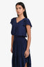 Ramy Brook Slk Navy Ruffled Shoulder Hem Short Sleeve Midi Dress Size XS