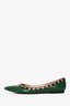 Valentino Green/Black Studded Pointed Flats Size 37