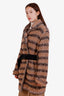 Pre-loved Chanel™ Beige Wool and Alpaca Striped CC Belted Knit Coat Size 40