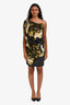 Robert Rodriguez Grey/Green Satin Floral Belted Sleeveless Midi Dress Size S