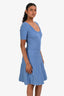Sandro Blue Rib Knit Pleated Beaded Skirt Off Shoulder Mini Dress Size 38