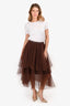 Brunello Cucinelli Brown Beaded Waist Tulle Midi Skirt Size 4 US