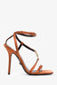 Versace Brown Satin Crystal Embellished Open Toe Heels Size 39