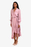 Zimmermann Pink Silk Long Sleeve Wrap Midi Dress Size 1
