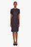 Prada Grey Wool Checked Bow Detail Short Sleeve Midi Dress Size 36