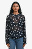 Rag & Bone Navy/White Floral Print Silk Blend Long Sleeve Sheer Top Size S