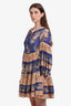 Zimmermann Blue/Peach Cotton Tiered Long Sleeve Mini Dress Size 1 with Slip