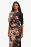 Antonio Marras Black/Multicolour Satin Floral Ruched Midi Short Sleeve Dress Size S
