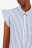 Frame White/Blue Cotton Striped Ruffle Sleeve Top Size S