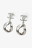 Pre-loved Chanel™ Silver Palladium-Plated Enamel Round CC Drop Earrings