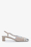 Pre-loved Chanel™ Taupe/Silver CC Cap Toe Slingback Pumps Size 37.5