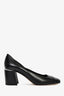 Jimmy Choo Black Leather Patent Cap Toe Pearl Detail Block Heels Size 39