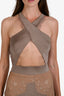 Michael Costello x Revolve Taupe Satin Lace Detail V-Neck Philip Midi Dress Size S