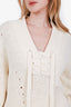 Gucci Cream V Neck Lace Up Ribbed Sweater Size M