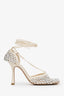 Bottega Veneta White Sparkle Stretch Heels Size 36.5