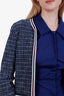 Thom Browne Blue Check Print Textured Tweed Cotton Cardigan Size 40