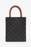 Celine Brown Leather Canvas Mini Triomphe Vertical Cabas Tote with Strap