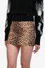 Celine Leopard Print Wool-Blend Triomphe Button-Detail Bandeau Mini Skirt Size 34
