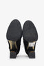 Pre-loved Chanel™ Black Suede Gold Accent Cap Toe Lace Up Ankle Boot Size 40