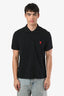 Ami Paris Black Cotton Embroidered Logo Pique Polo Shirt Size XL Mens