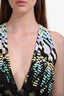 Roberto Cavalli Black/Blue V-Neck Ruched Sleeveless Mini Dress Size 42