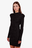 Balmain Black Metallic Knit Long Sleeve Shoulder Padded Mini Dress Size 36