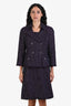 Pre-loved Chanel™ 2008 Purple Glitter Tweed Midi Dress Blazer Set Size 40