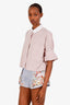 TWP Pink/White Striped Three-Quarter Sleeve Button Down Cropped Shirt XS S