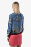 Gucci Blue Web Silk Floral Long Sleeve Top Size 38
