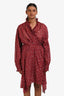 Isabel Marant Etoile Burgundy Cotton Floral Long Sleeve Wrap Midi Dress Size 38