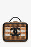 Pre-loved Chanel™ 2019 Black/Beige Raffia Patent Small CC Filigree Vanity Case