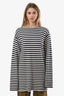 Celine Beige/Navy Striped Boat Neck Long Sleeve Top Size L