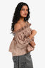 Christian Dior 2023 Cruise Brown Silk Off The Shoulder Pleated 3/4 Sleeve Top Size 2 US