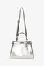 Fendi Silver Metallic Leather Medium Peekaboo Top Handle with Strap