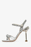 Miu Miu Silver Leather Crystal Pearl Glitter Heels Size 38