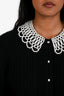 Maje Black Wool Blend Cable Knit Pearl Neckline Cardigan Size 1