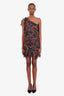 Veronica Beard Black/Multicolour Floral Silk One Shoulder Mini Dress Size 2