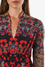 Etro Red/Multicolour V-Neck Long Sleeve Knee Length Dress Size 40