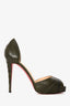 Christian Louboutin Green Leather Pleated Peep Toe Heels Size 40.5