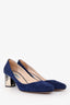Prada Blue Suede Mirrored Round Toe Heels Size 39
