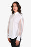 Brunello Cucinelli White Silk Beaded Stripe Detail Sheer Long Sleeve Shirt Size M