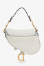 Christian Dior 2020 White Grained Leather Mini Saddle Bag with Canvas Strap