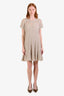 Pre-loved Chanel™ Beige Alpaca Blend Textured Short Sleeve CC Midi Dress Size 40 with Slip