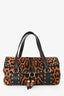 Saint Laurent Brown Leopard Print Pony Hair Studded Flap Top Handle Bag