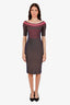 Herve Leger Purple/Grey Colour Block Quarter Sleeve Bandage Dress Size S